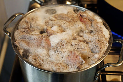 simmering soup bones